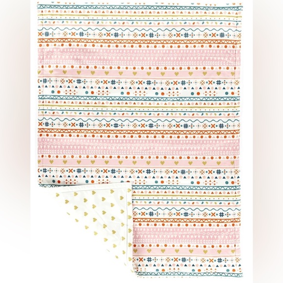 Oversized Plush Soft Blanket Baby Boho Metallic Hearts Reversible Pink & Orange - Picture 2 of 7